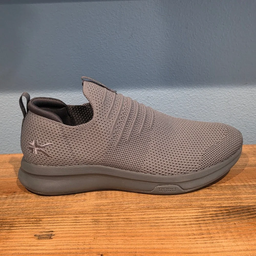 Kuru Mens Atom Slip-On Sneakers Grey Knit Orthopedic Walking Shoes‎ 8.5
